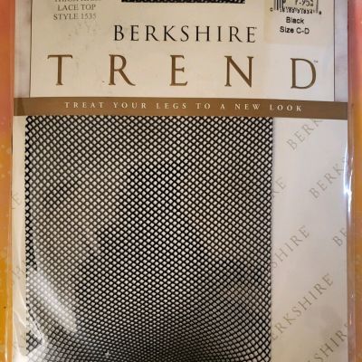 Vint Berkshire Trend Fishnet Lace Top Stockings -Black-Size C-D   Dated 1997